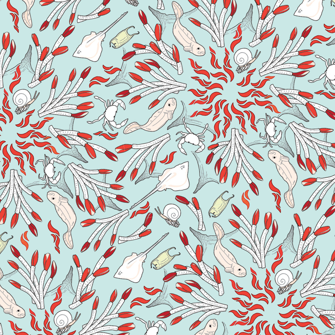 A Posh Tide pattern in the line art style featuring hydrothermal vents and animals that live near them.