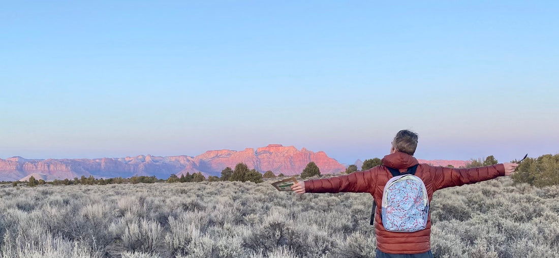 hydrothermal vent backpack featured by customer standing in desert