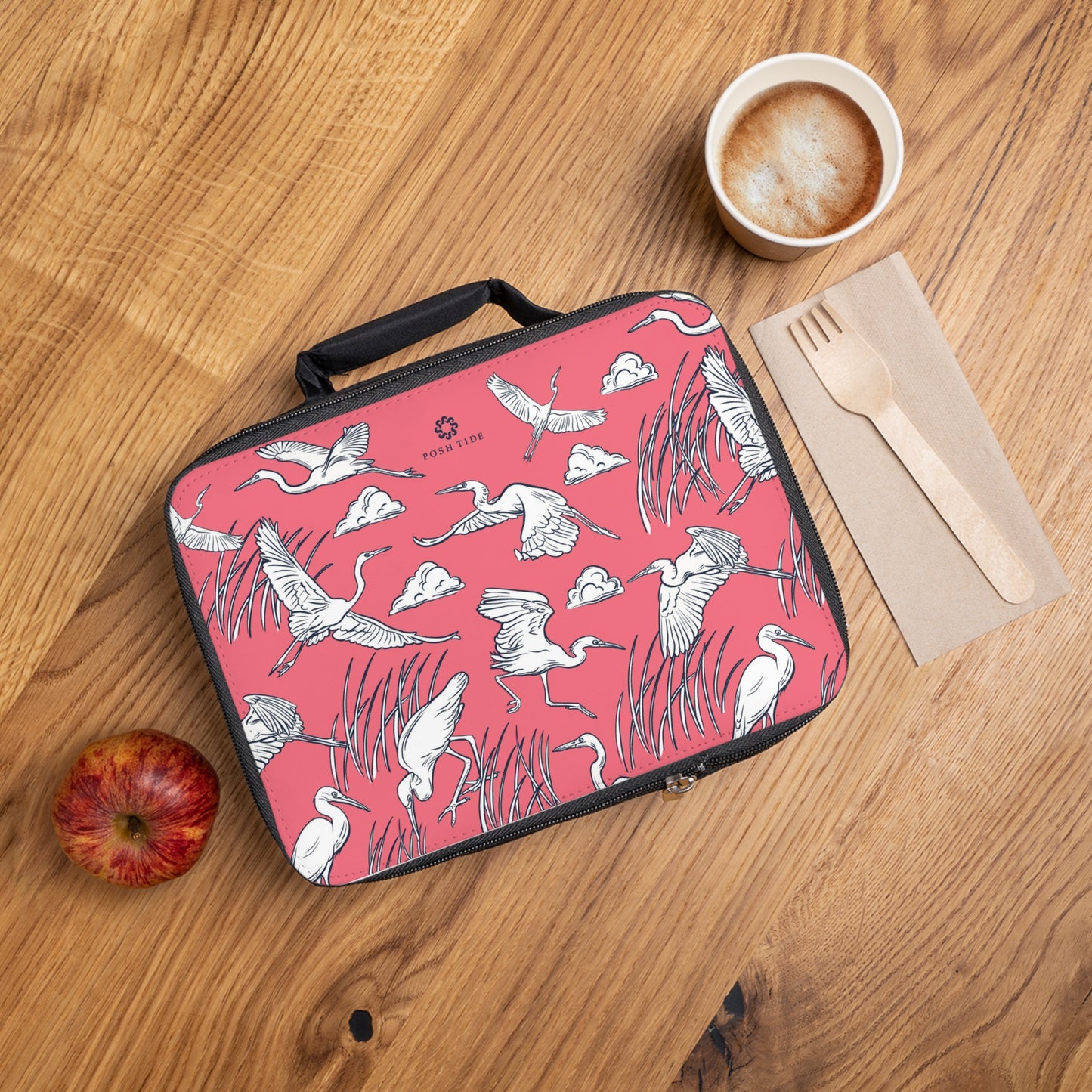Egrets on Pink Lunch Bag by Posh Tide