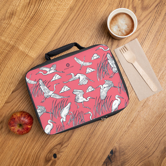 Egrets on Pink Lunch Bag by Posh Tide