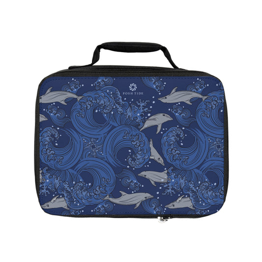 Dolphins on Rolling Waves Lunch Bag by Posh Tide