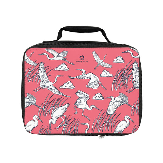 Egrets on Pink Lunch Bag by Posh Tide