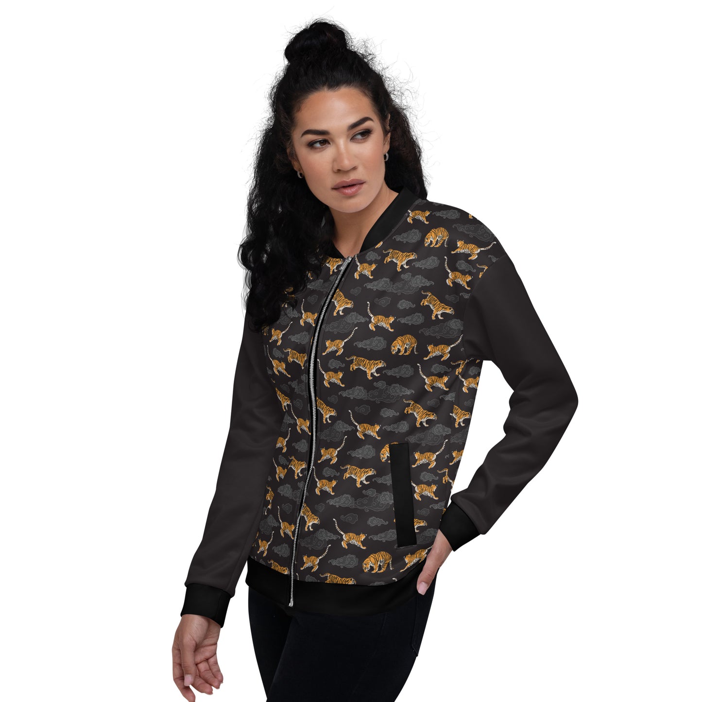 Tigers on Dark Sky Unisex Bomber Jacket
