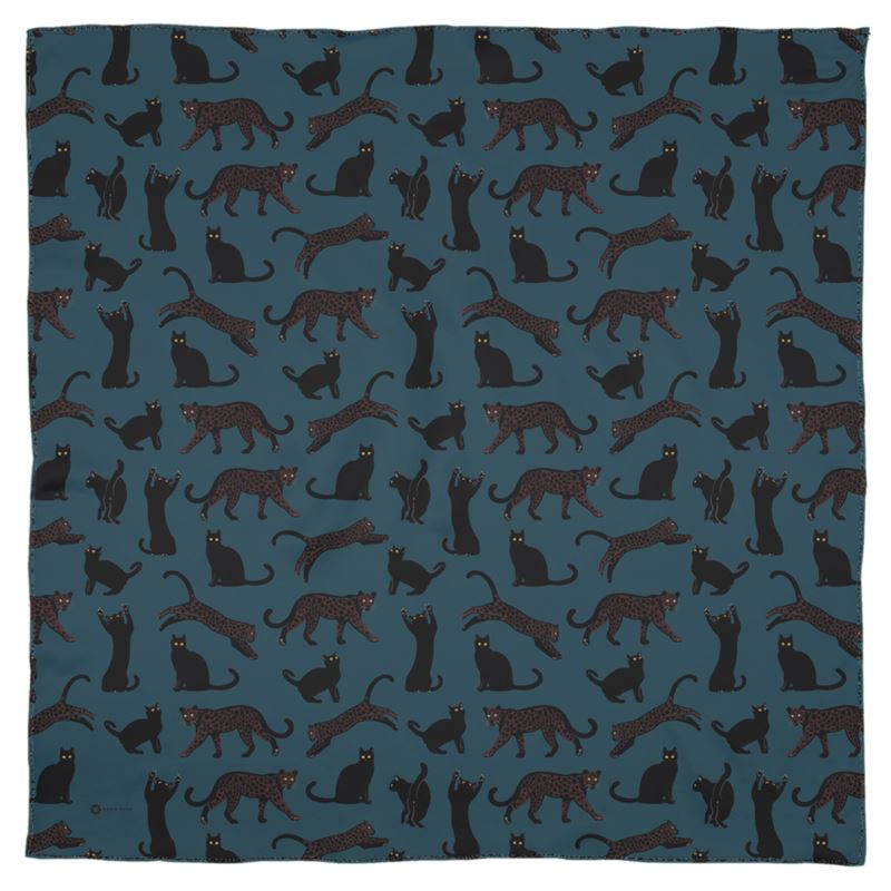 Big Black Cats on Blue Scarf