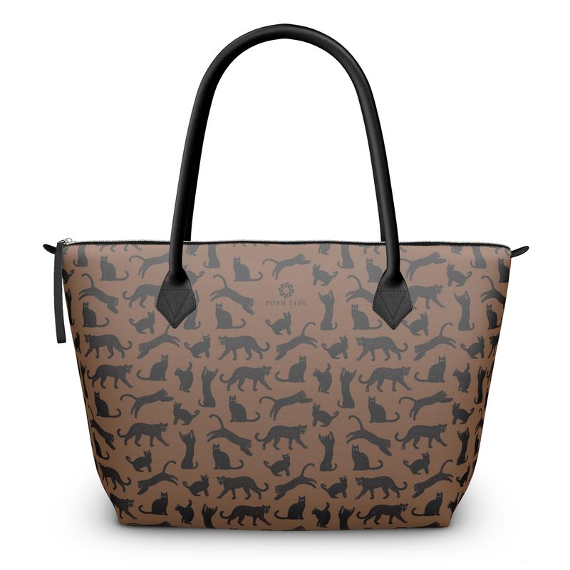 Big Cats on Caramel Zip Top Tote - Posh Tide