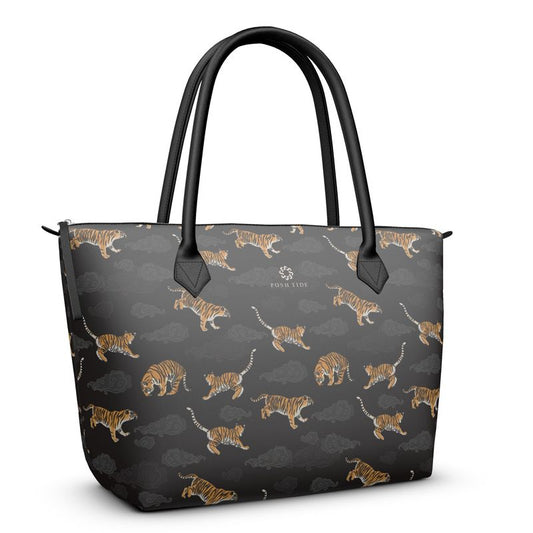 Tigers on Dark Sky Zip Top Tote