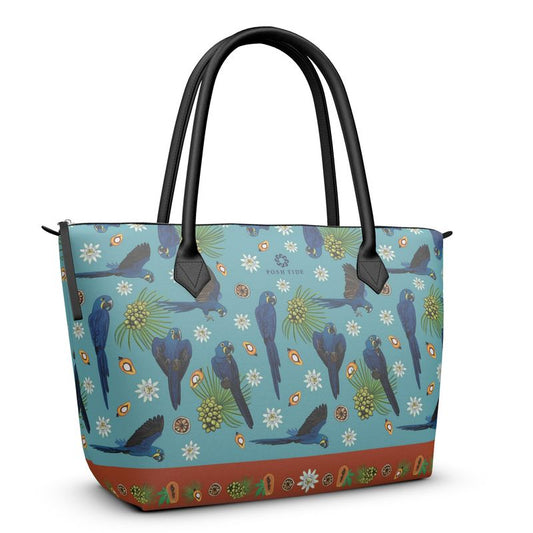 Hyacinth Macaw on Sky Blue Zip Top Tote - Posh Tide