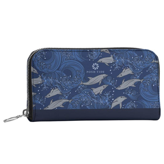 Dolphins on Rolling Waves Long Zip Wallet - Posh Tide