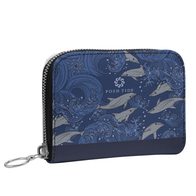 Dolphins on Rolling Waves Mini Zip Wallet - Posh Tide
