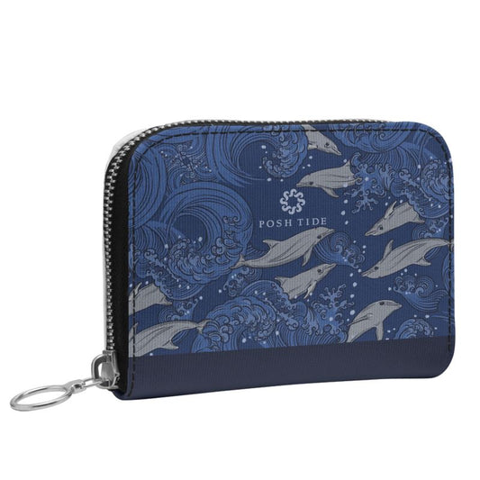 Dolphins on Rolling Waves Mini Zip Wallet - Posh Tide