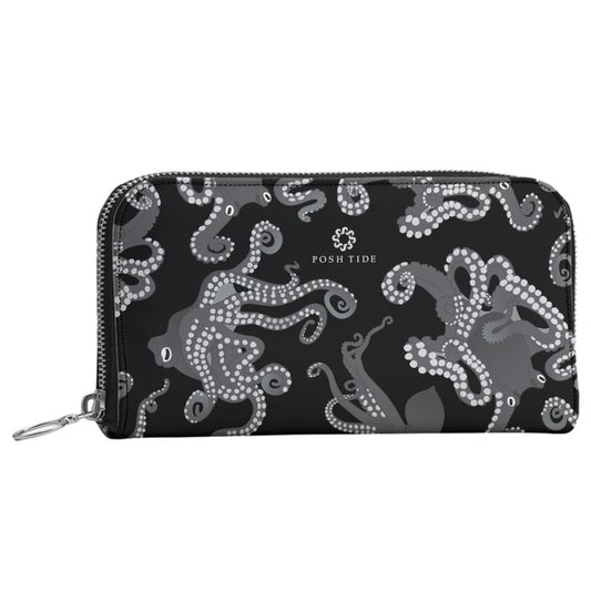Octopus in Black & White Long Zip Wallet - Posh Tide