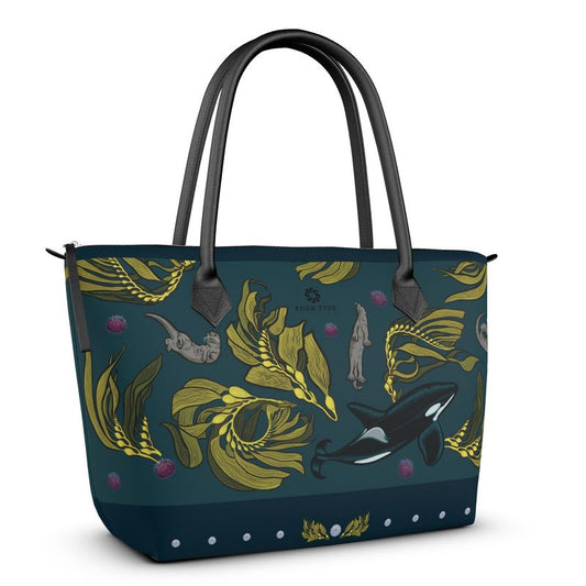 Orca-Otter-Urchin-Kelp Zip Top Tote