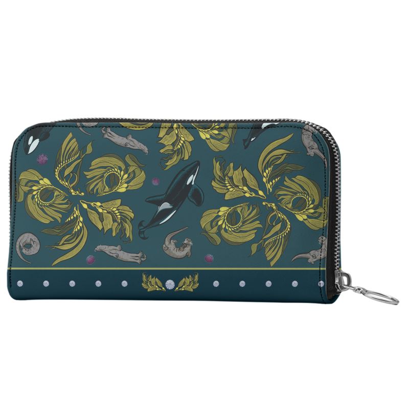 Orca-Otter-Urchin-Kelp Long Zip Wallet / Purse