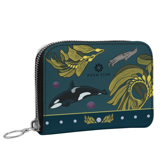 Orca-Otter-Urchin-Kelp Mini Zip Wallet / Purse