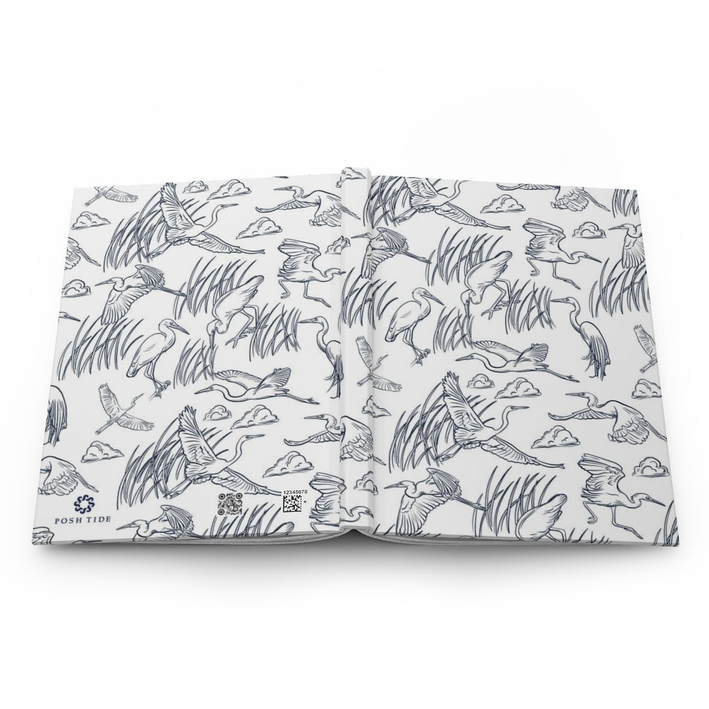 Hardcover Journal Matte - Egrets on White by Posh Tide - Posh Tide