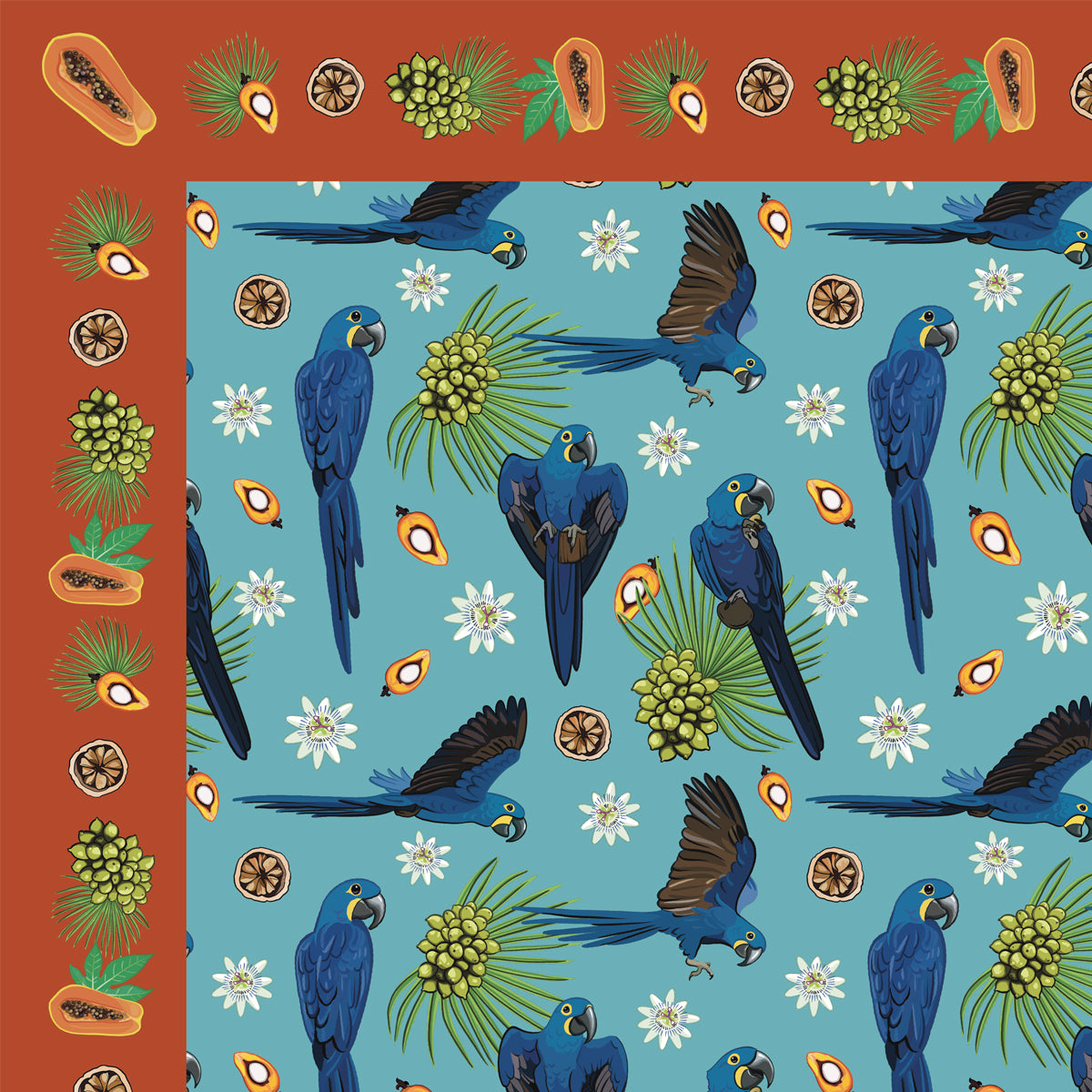 Hyacinth Macaw on Sky Blue Silk Scarf - Posh Tide