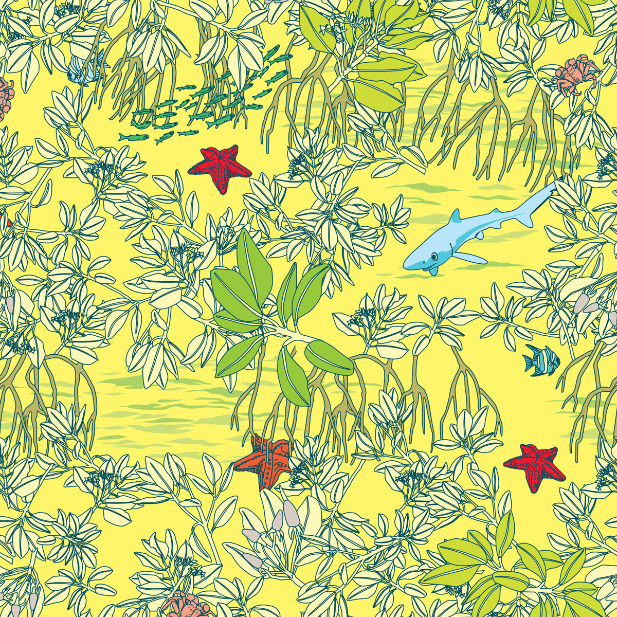 Mangroves in Yellow Men's Rash Guard - Posh Tide