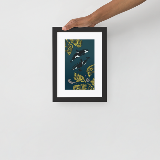 Orca-Otter-Urchin-Kelp Matte Paper Framed Poster With Mat-02