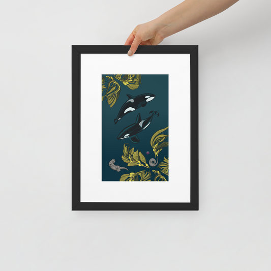 Orca-Otter-Urchin-Kelp Matte Paper Framed Poster With Mat-02