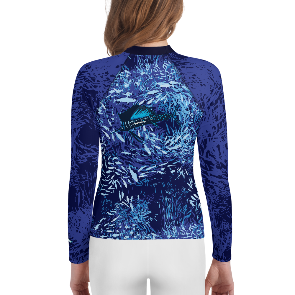 Sailfish on Dark Youth Rash Guard - Posh Tide