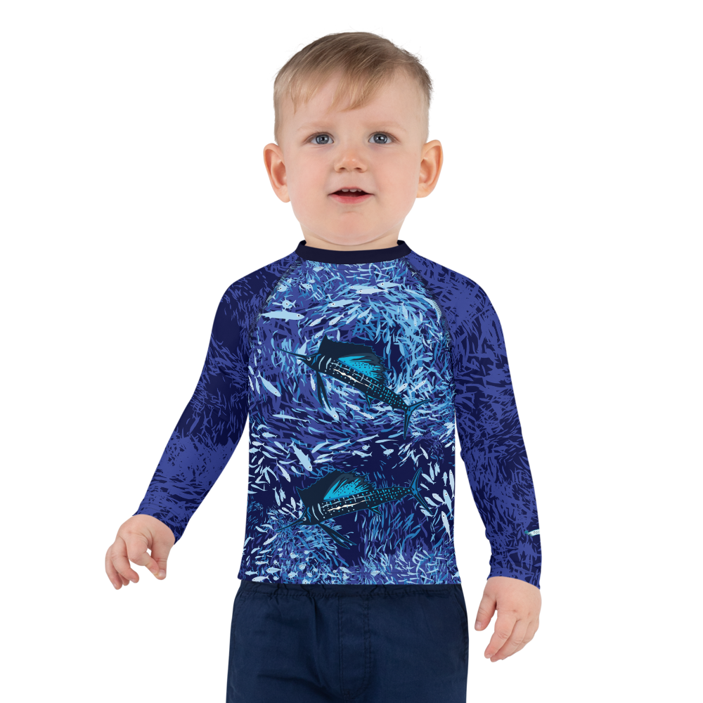 Sailfish on Dark Kids Rash Guard - Posh Tide