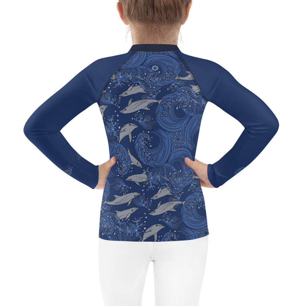 Dolphins on Rolling Waves Kids Rash Guard - Posh Tide