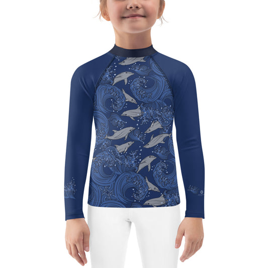 Dolphins on Rolling Waves Kids Rash Guard - Posh Tide