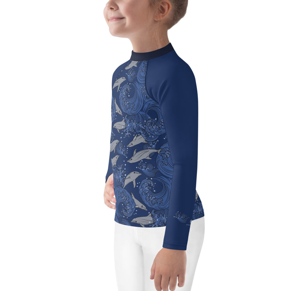 Dolphins on Rolling Waves Kids Rash Guard - Posh Tide