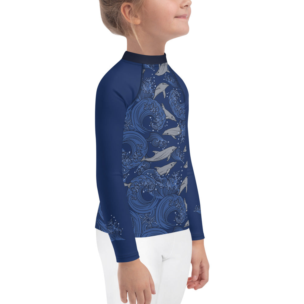 Dolphins on Rolling Waves Kids Rash Guard - Posh Tide