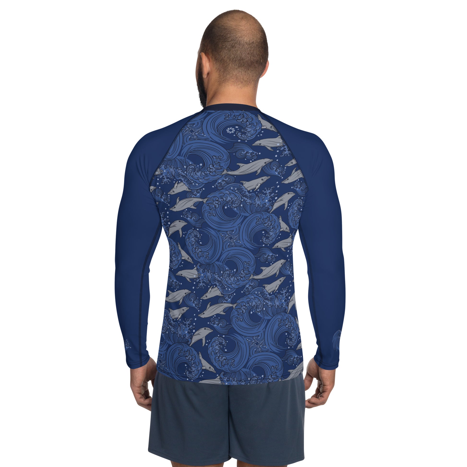 Dolphins on Rolling Waves Men's Rash Guard - Posh Tide