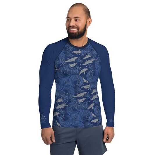 Dolphins on Rolling Waves Men's Rash Guard - Posh Tide