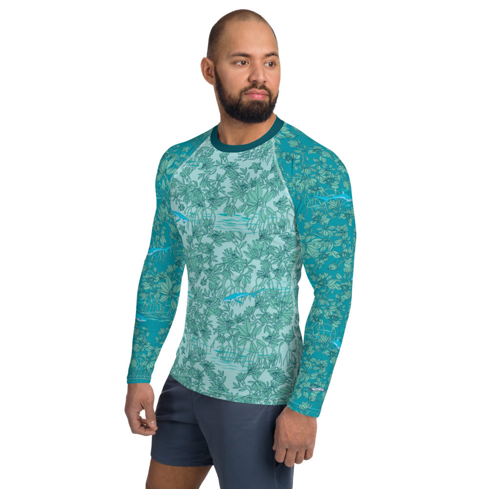 Mangroves in Blue Men's Rash Guard - Posh Tide