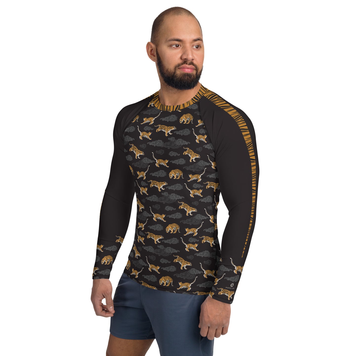 Tigers on Dark Sky Men's Rash Guard - Posh Tide
