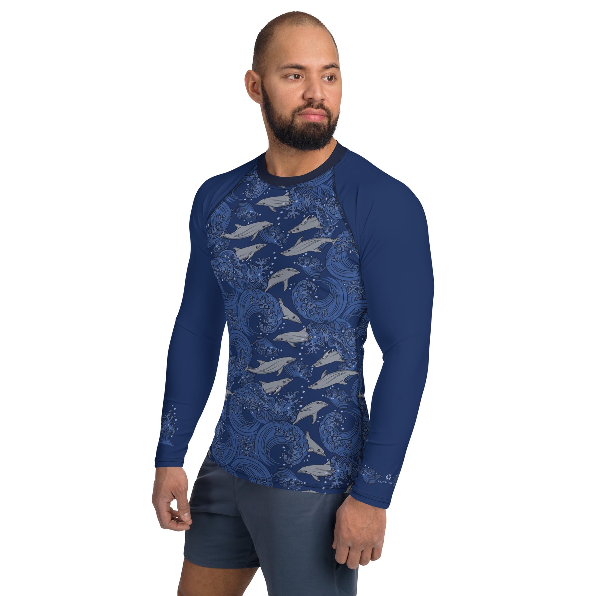 Dolphins on Rolling Waves Men's Rash Guard - Posh Tide
