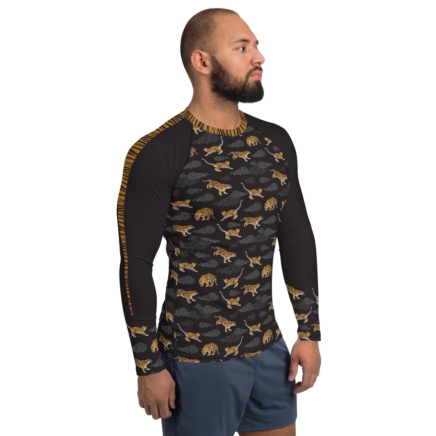 Tigers on Dark Sky Men's Rash Guard - Posh Tide