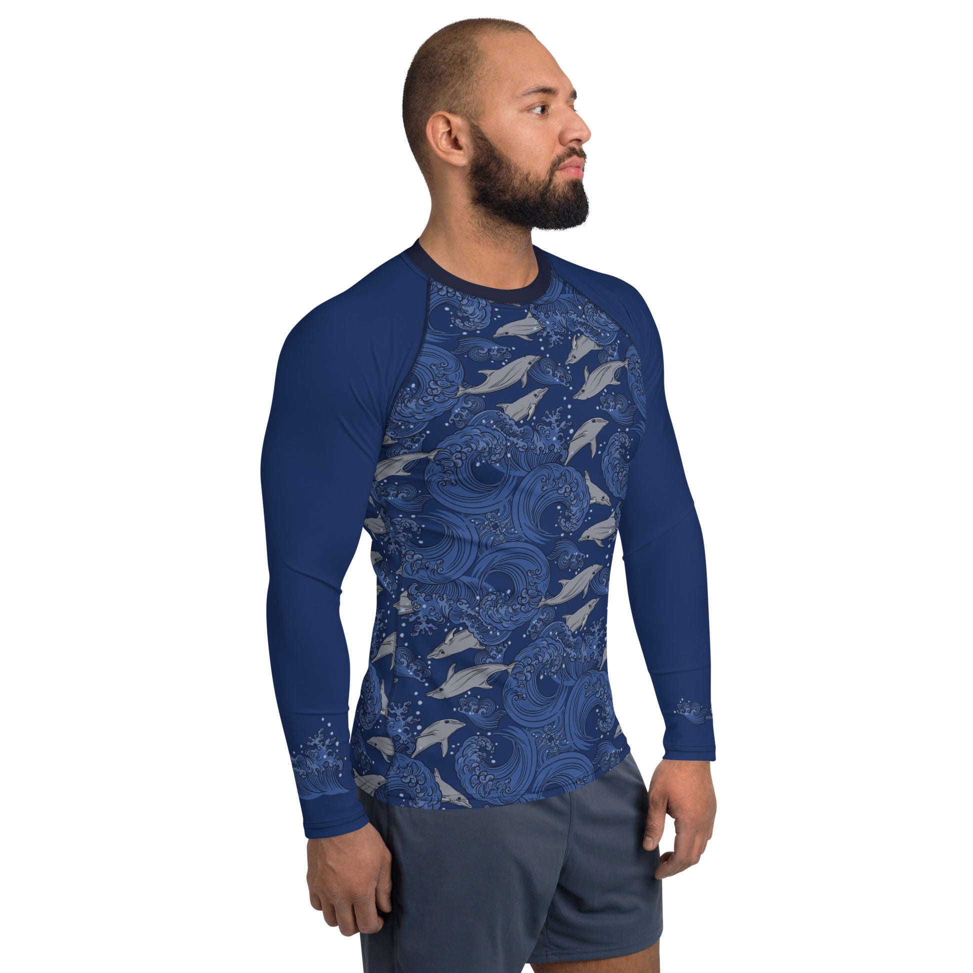 Dolphins on Rolling Waves Men's Rash Guard - Posh Tide