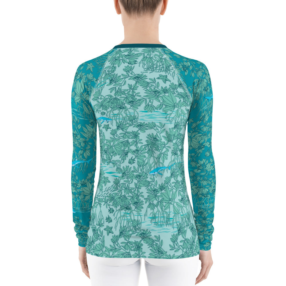 Mangroves in Blues Women's Rash Guard - Posh Tide