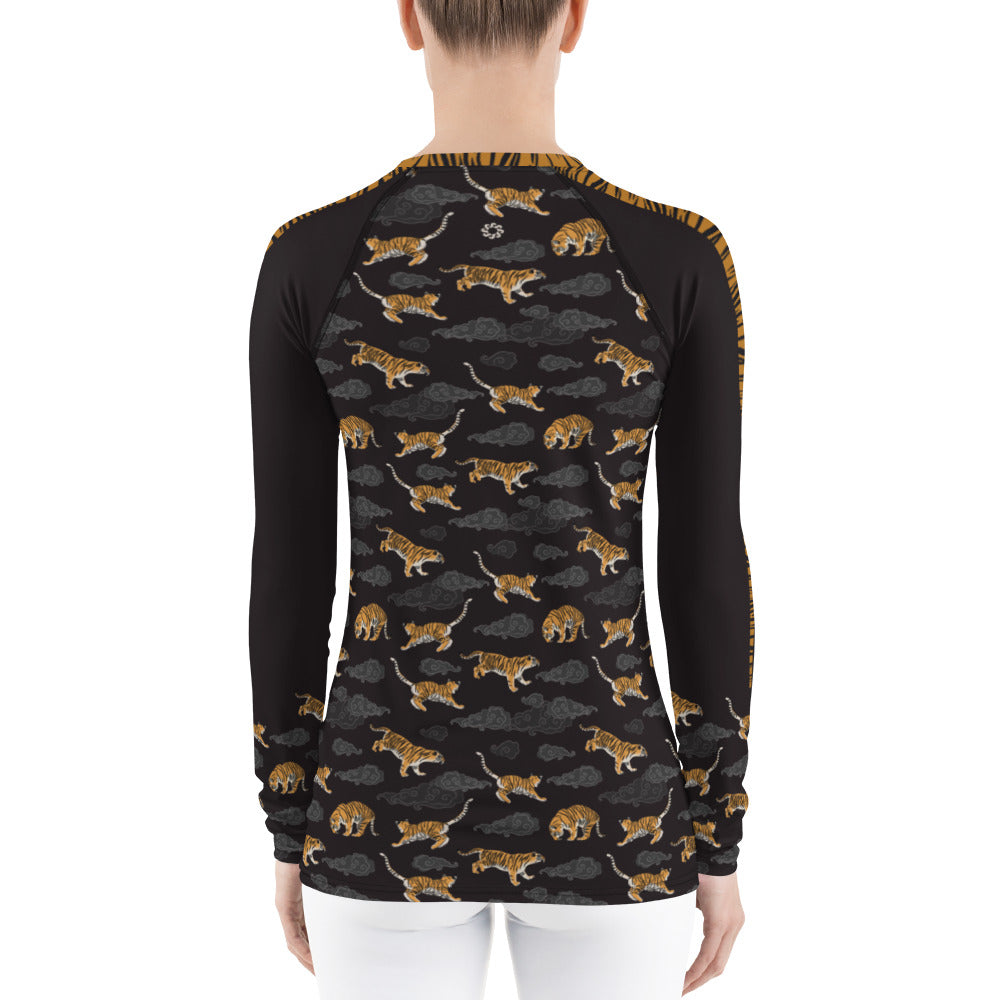 Tigers on Dark Sky Womens' Rash Guard - Posh Tide