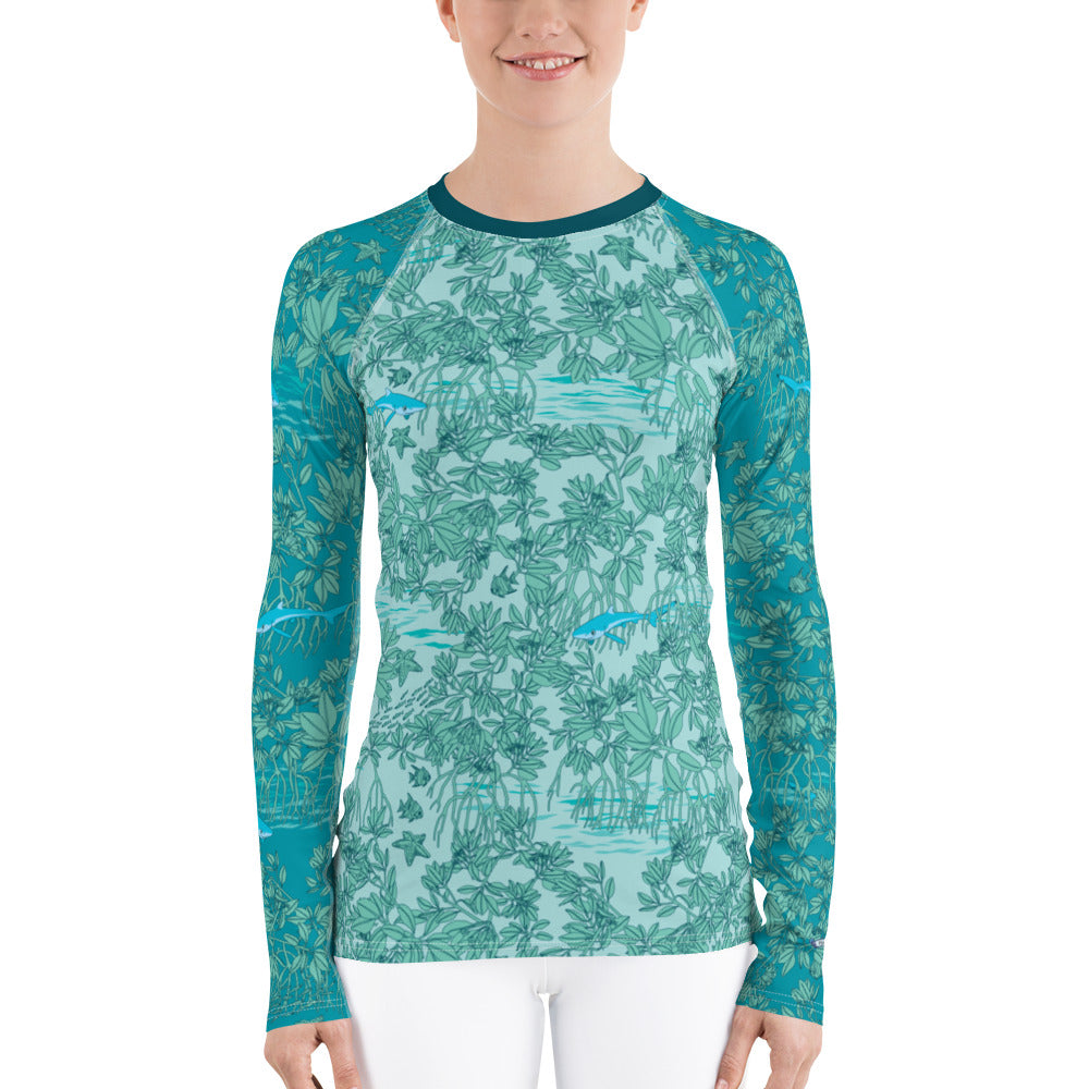Mangroves in Blues Women's Rash Guard - Posh Tide