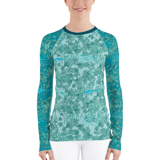 Mangroves in Blues Women's Rash Guard - Posh Tide