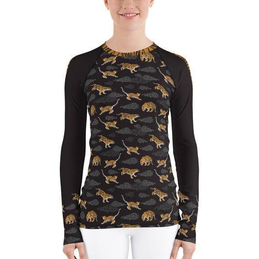 Tigers on Dark Sky Womens' Rash Guard - Posh Tide