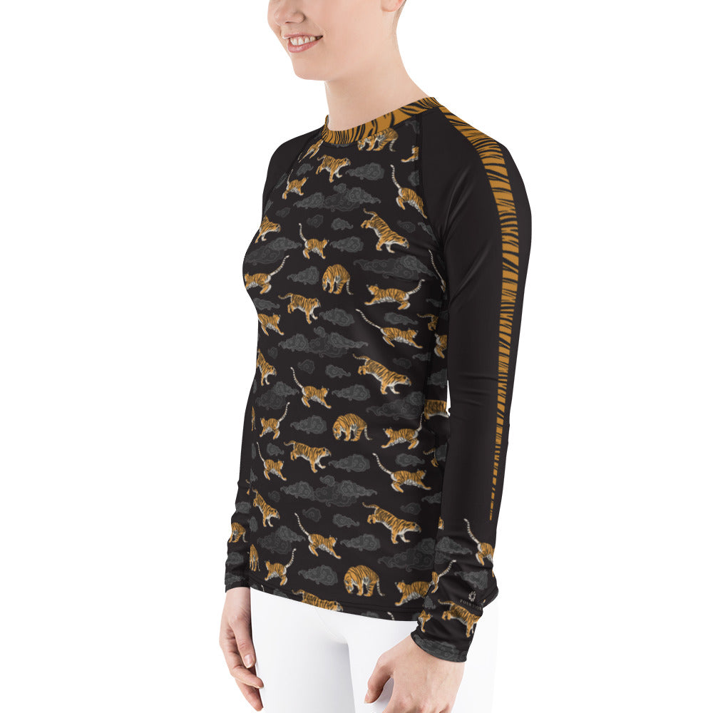 Tigers on Dark Sky Womens' Rash Guard - Posh Tide