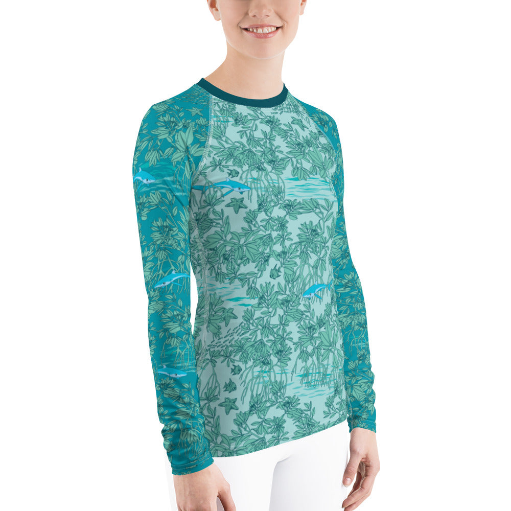 Mangroves in Blues Women's Rash Guard - Posh Tide