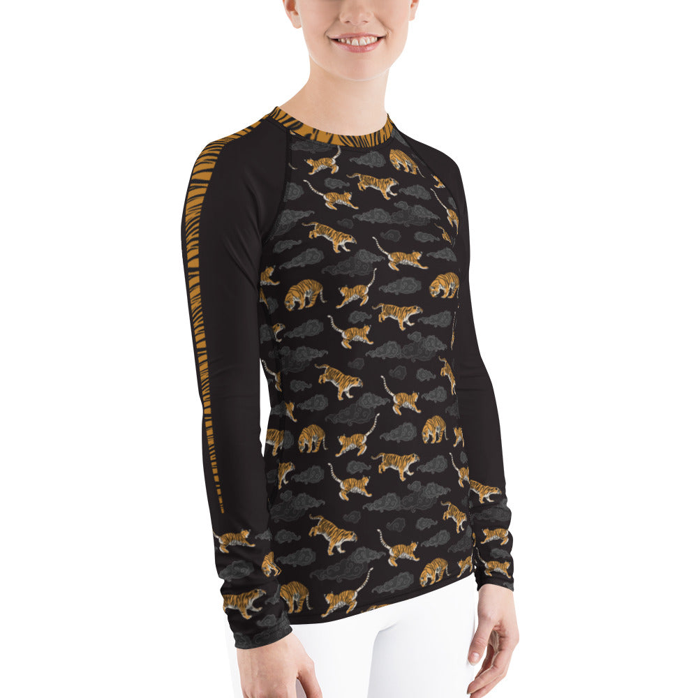 Tigers on Dark Sky Womens' Rash Guard - Posh Tide