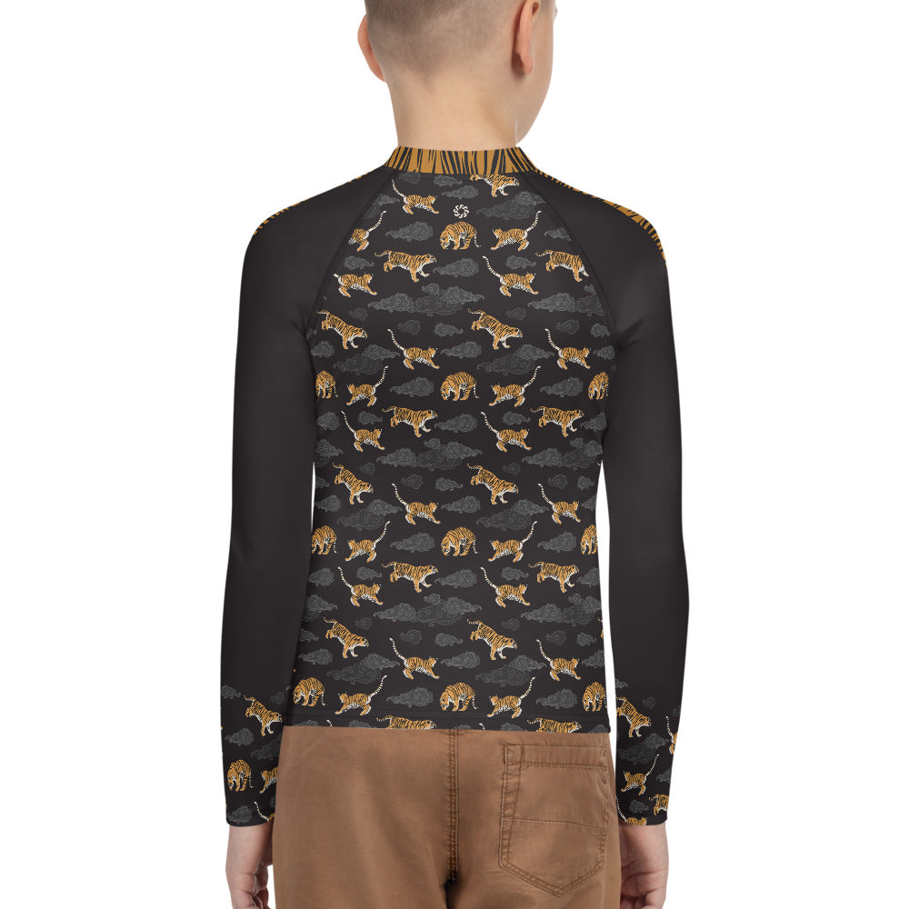Tigers on Dark Sky Youth Rash Guard - Posh Tide