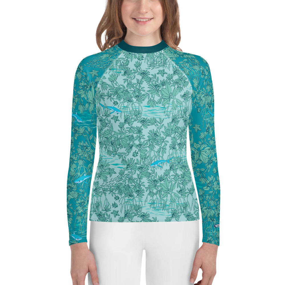 Mangroves in Blue Youth Rash Guard - Posh Tide