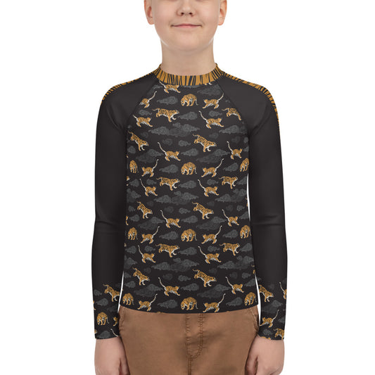 Tigers on Dark Sky Youth Rash Guard - Posh Tide