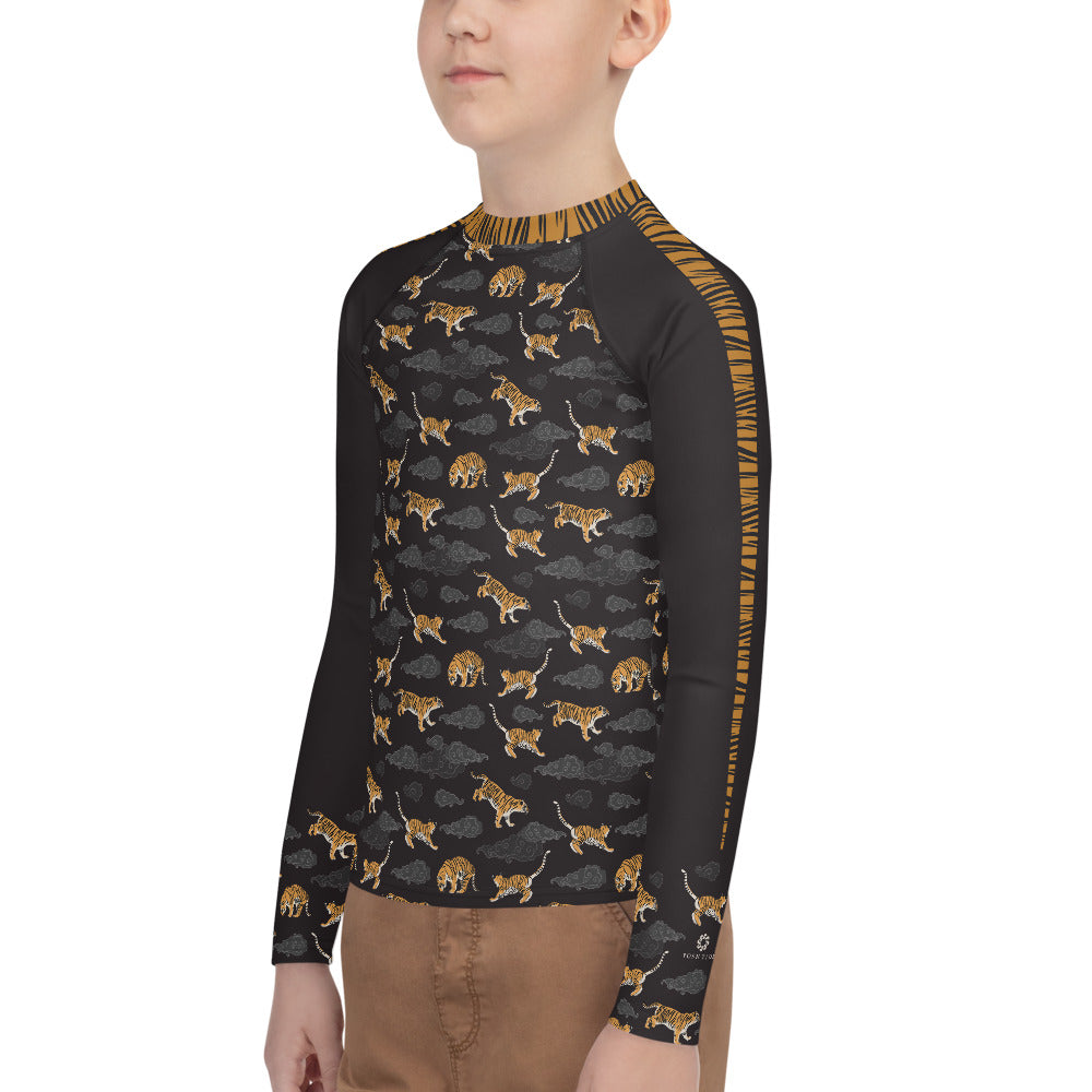 Tigers on Dark Sky Youth Rash Guard - Posh Tide