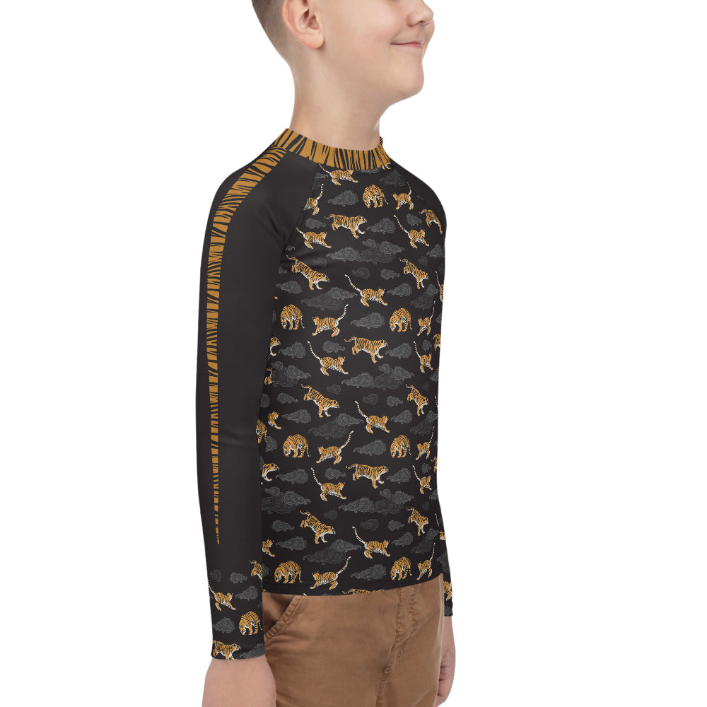 Tigers on Dark Sky Youth Rash Guard - Posh Tide