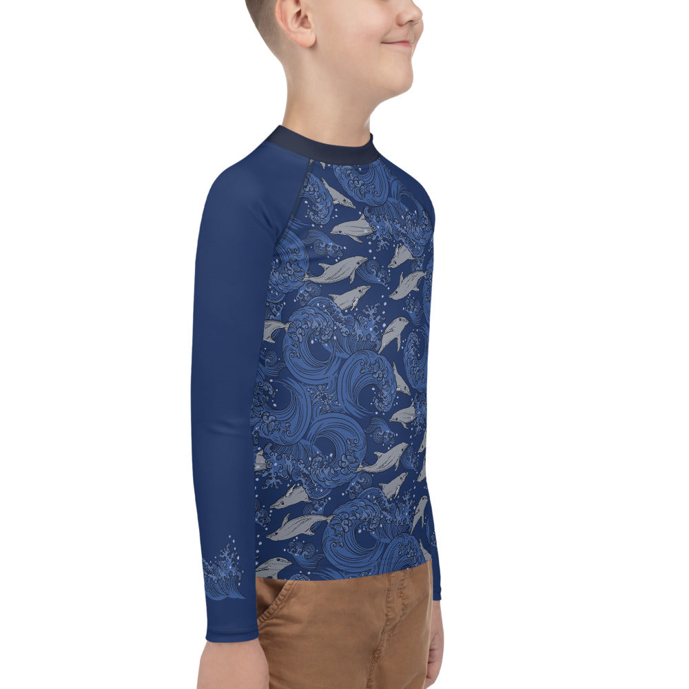 Dolphins on Rolling Waves Youth Rash Guard - Posh Tide